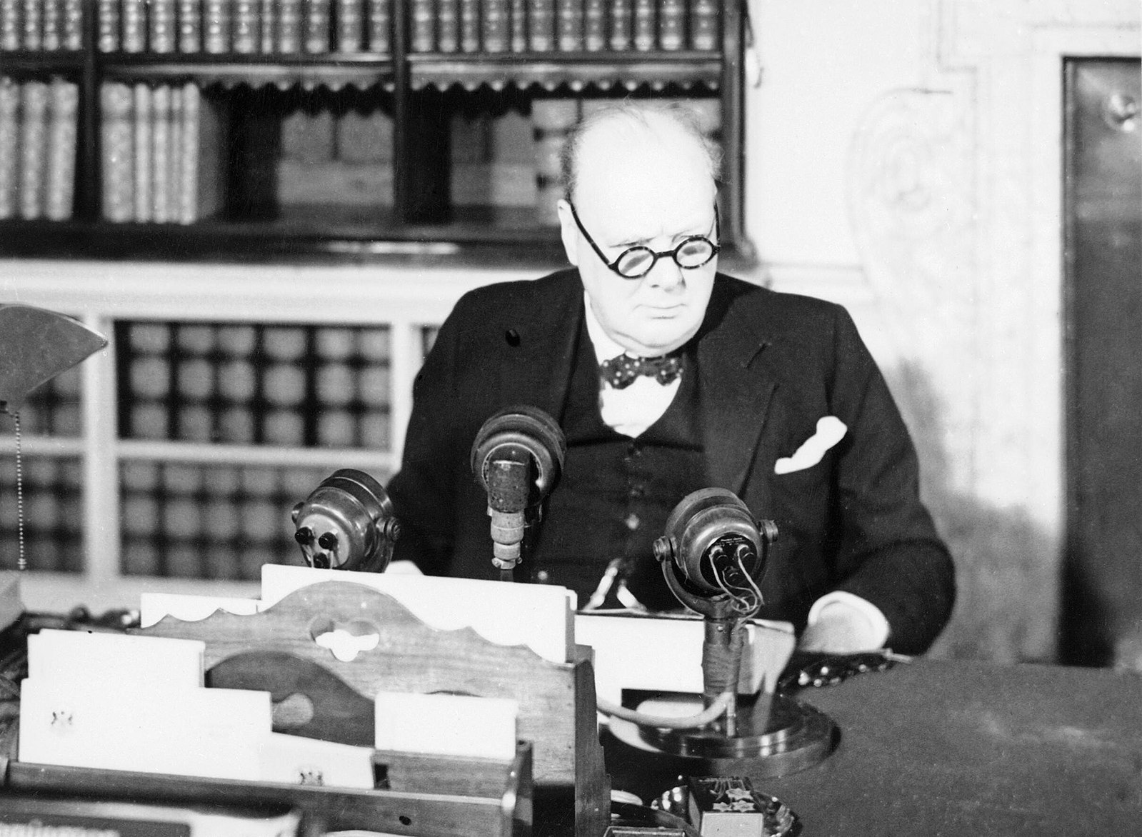 Winston Churchill at a BBC microphone