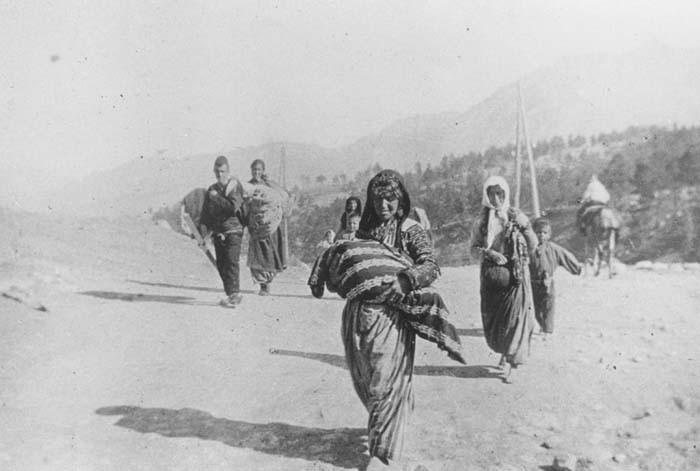Armenian refugees walking during the Armenian Genocide